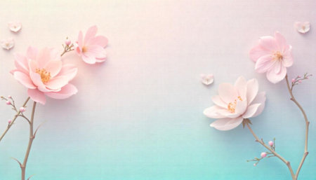 Soft floral backdrop with delicate pink blossoms and pastel tonesの写真素材