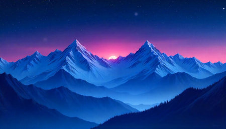 Majestic snow-capped mountains at sunset landscape panoramic view natureの写真素材