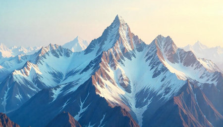 Majestic snow-capped mountains against a serene blue sky backdrop