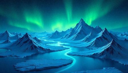 Majestic mountains under the ethereal glow of the aurora borealis