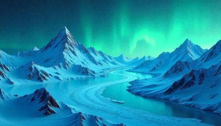 Majestic mountains under the ethereal dance of aurora borealis