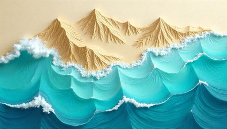 Textured sand mountains and sea waves illustration background image