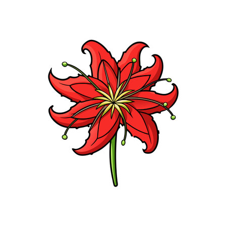 Vivid stylized flower illustration with black outline and shadowsのイラスト素材