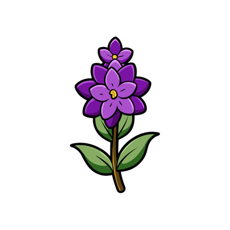 Vibrant cartoon purple flower with detailed black outline illustrationのイラスト素材
