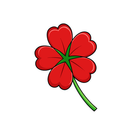 Vivid red four-leaf clover with green stem illustrationのイラスト素材