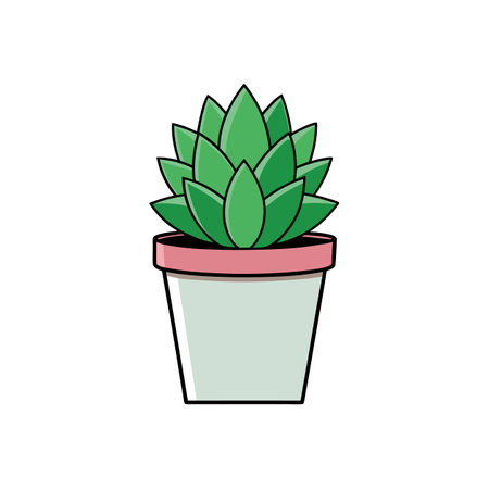 Succulent plant in light pot illustration with black outlineのイラスト素材
