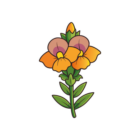 Cartoon snapdragon flower with brown outline and bright colorsのイラスト素材