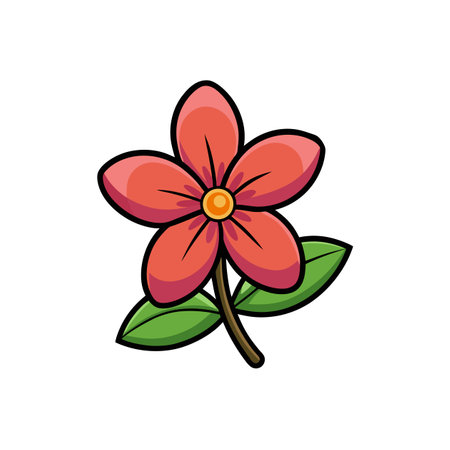 Isolated cartoon flower with green leaves and stemのイラスト素材
