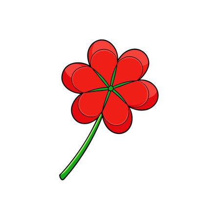 Cartoon red flower with green stem and leaves illustrationのイラスト素材