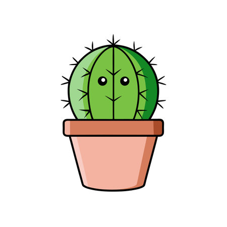 Cartoon cactus in terracotta pot with cute faceのイラスト素材