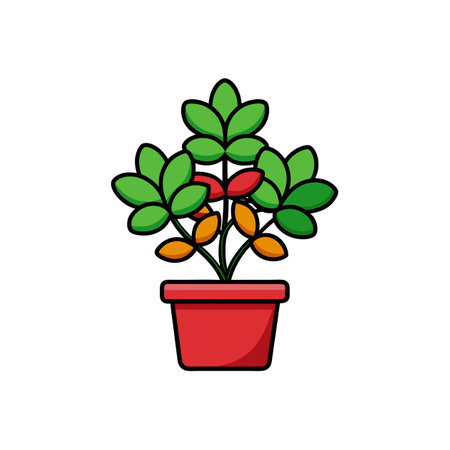 Cartoon houseplant in red pot with green leavesのイラスト素材