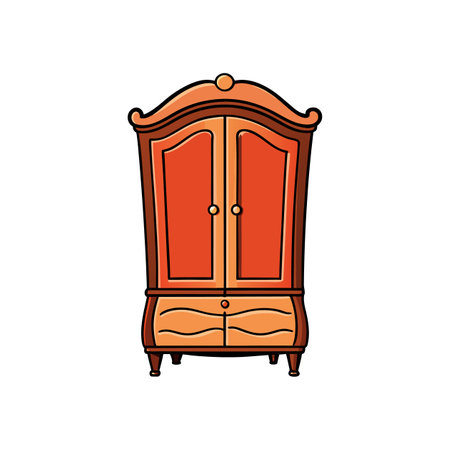 Cartoon style vintage wardrobe with drawers in orange tonesのイラスト素材