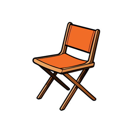 Stylish orange folding chair illustration with bold outline and shadowのイラスト素材