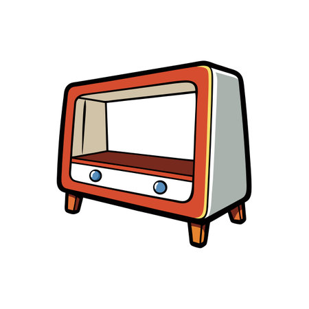 Retro orange storage cabinet with shelves and drawersのイラスト素材