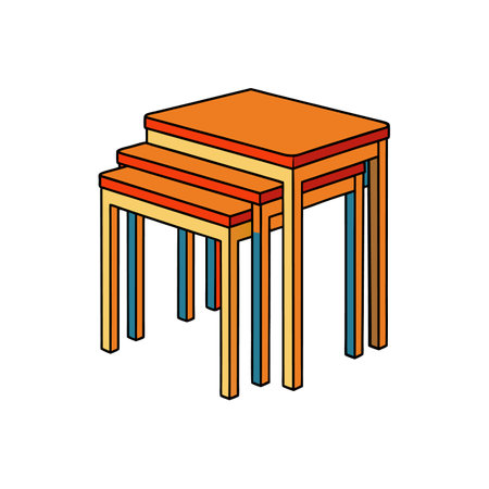 Three nesting tables illustration showing perspective in a setのイラスト素材