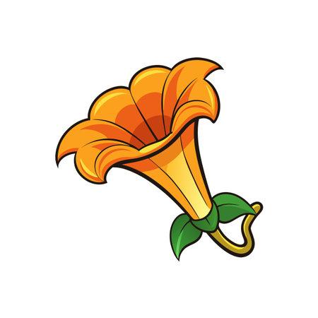 Graphic stylized datura flower with leaves on a white backgroundのイラスト素材