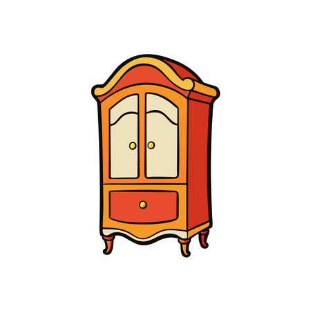 Cartoon illustration of vintage red and yellow wardrobeのイラスト素材