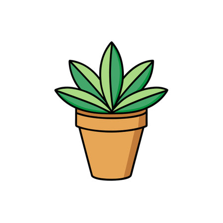Stylized potted plant illustration on white background with black outlineのイラスト素材