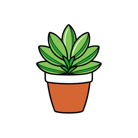 Cartoon Potted Plant with Green Leaves in Terracotta Potのイラスト素材