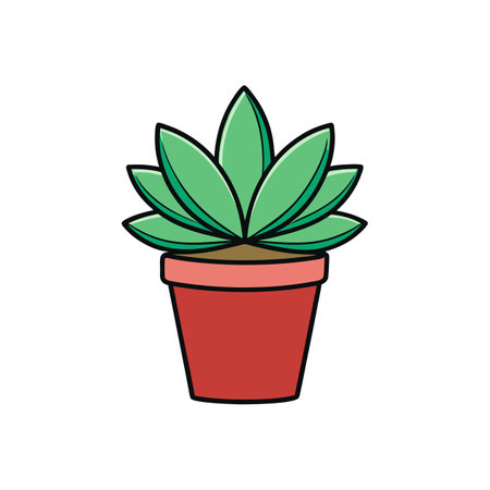 Stylized potted succulent plant with red container illustrationのイラスト素材