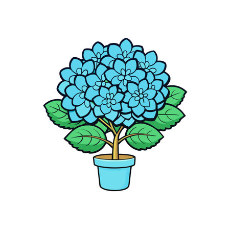 Isolated illustration of a potted blue hydrangea flower cartoonのイラスト素材