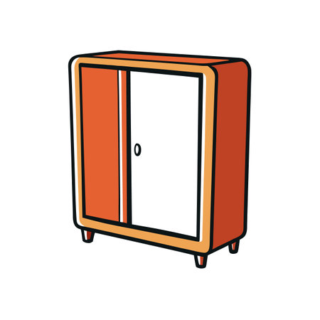 Cartoon orange wardrobe with closed door on a white backgroundのイラスト素材