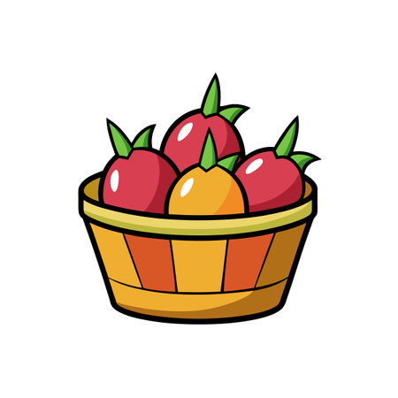 Cartoon basket filled with colorful fruit illustration graphic artのイラスト素材