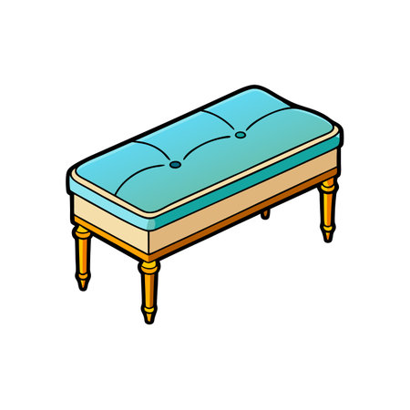Stylish upholstered bench with tufted seat and decorative legsのイラスト素材