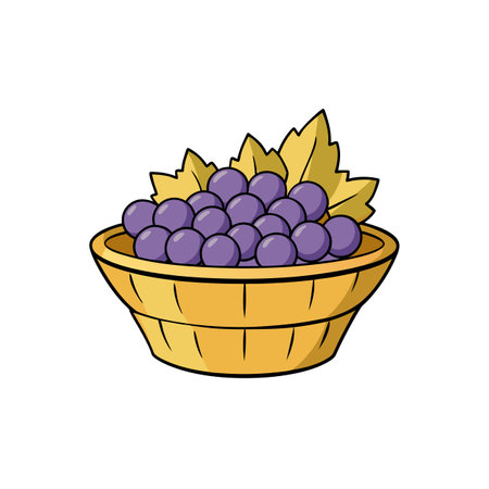 Cartoon illustration of grapes in a wooden basketのイラスト素材