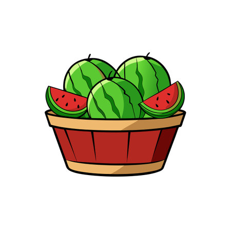 Basket full of fresh watermelon slices cartoon illustrationのイラスト素材