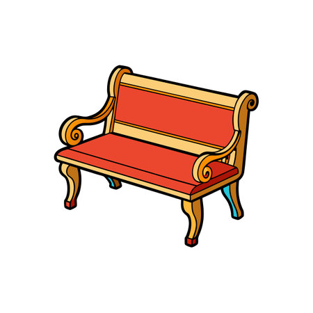 Stylized bench illustration in orange and beige tonesのイラスト素材