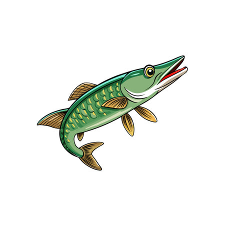 Cartoon Pike Fish Illustration with Detailed Scale Markingsのイラスト素材