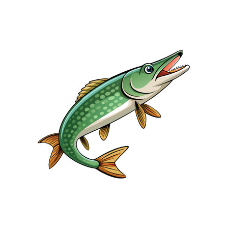Cartoon style Northern Pike isolated on a white backgroundのイラスト素材