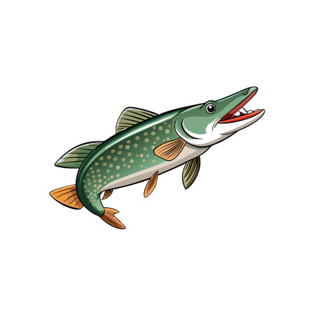 Cartoon Northern Pike Fish with Open Mouth Illustrationのイラスト素材