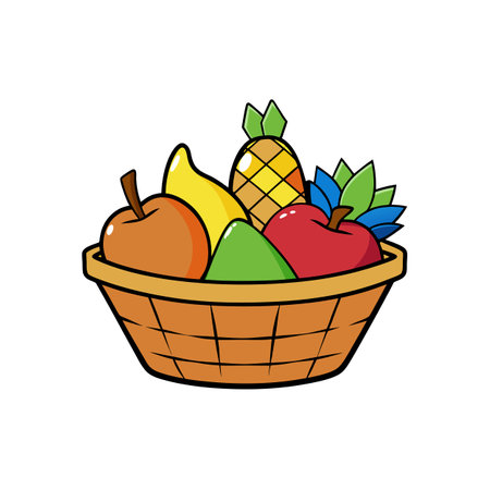 A colorful fruit basket illustration with fresh produce insideのイラスト素材