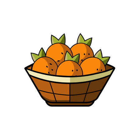 Basket full of oranges flat vector illustration cartoon styleのイラスト素材
