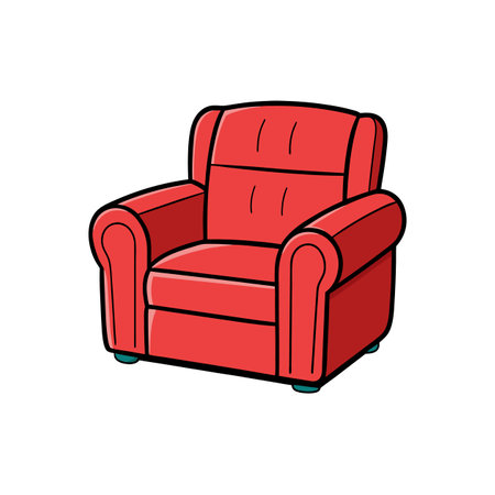 Red armchair with teal accents and dark black outlinesのイラスト素材