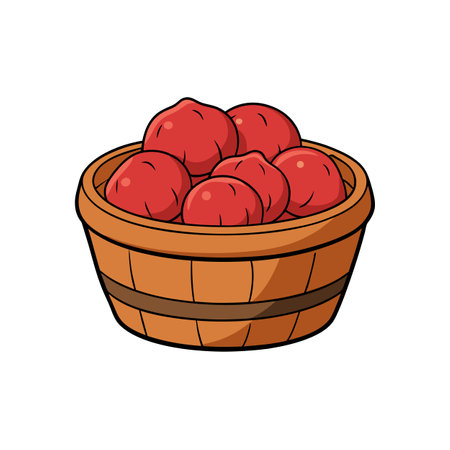 Basket of Red Tomatoes Freshly Harvested Cartoon Illustrationのイラスト素材