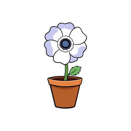Charming cartoon Anemone flower in a terracotta pot illustrationのイラスト素材