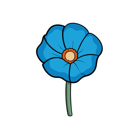 Stylized blue flower with stem and visible thick outlineのイラスト素材