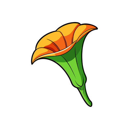 Stylized Yellow and Green Flower Illustration with Bold Outlinesのイラスト素材