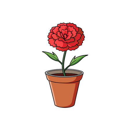 Red carnation potted plant illustration on a white backgroundのイラスト素材