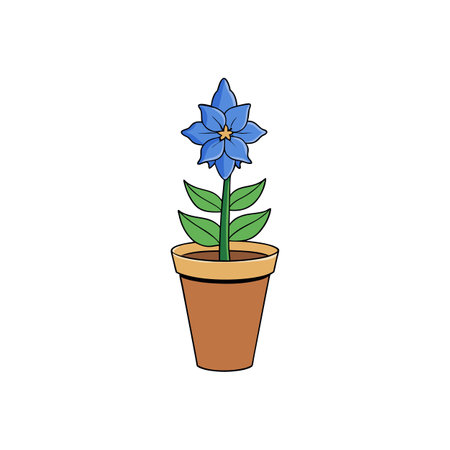 Blue flower in brown pot with green leaves illustrationのイラスト素材