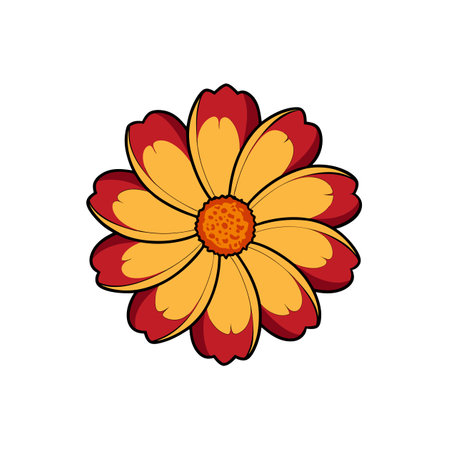 Stylized red and yellow flower illustration on white backgroundのイラスト素材