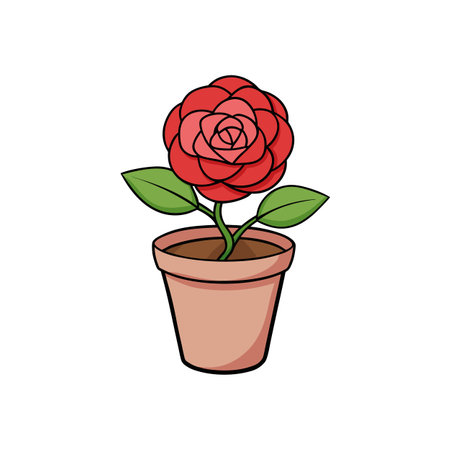 Red rose illustration potted plant isolated on white backgroundのイラスト素材