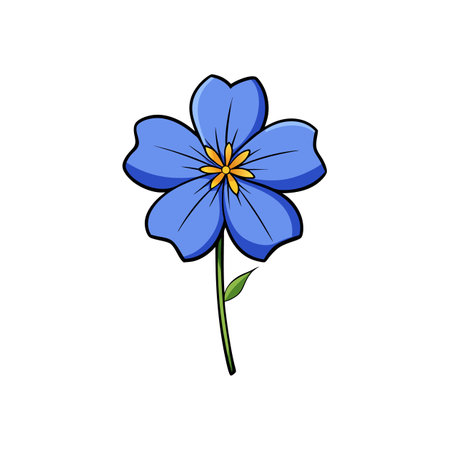 Cheerful blue flower blossom cartoon illustration with black outlineのイラスト素材