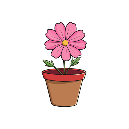 Pink flower in pot, illustration for spring gardening projectsのイラスト素材