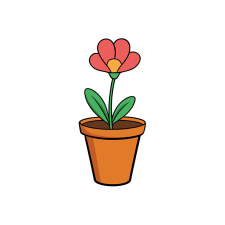 Potted flower illustration with petals and leaves cartoon styleのイラスト素材