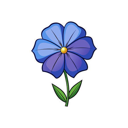 Stylized blue flower with yellow center on white backgroundのイラスト素材