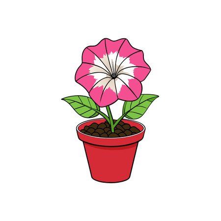 Cartoon Potted Pink Petunia Flower on white background illustrationのイラスト素材